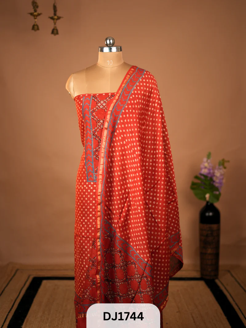 CHANDERI WITH AJRAKH PRINT SALWAR SUIT