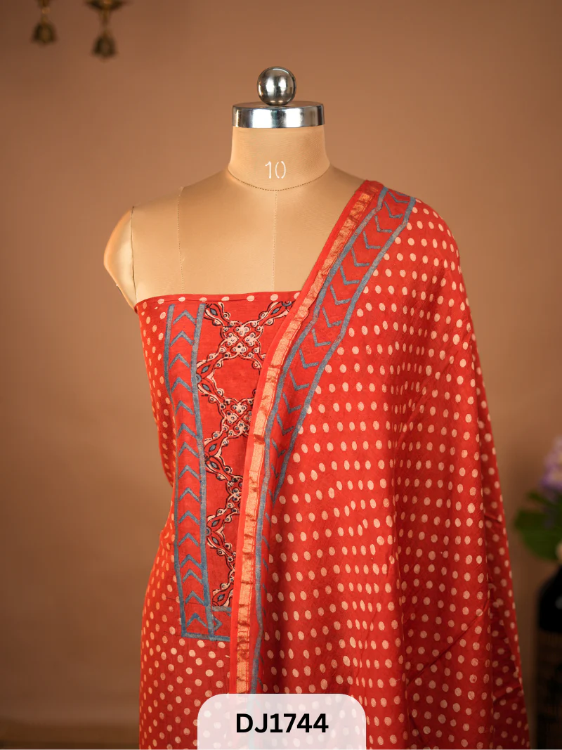 CHANDERI WITH AJRAKH PRINT SALWAR SUIT - Image 2