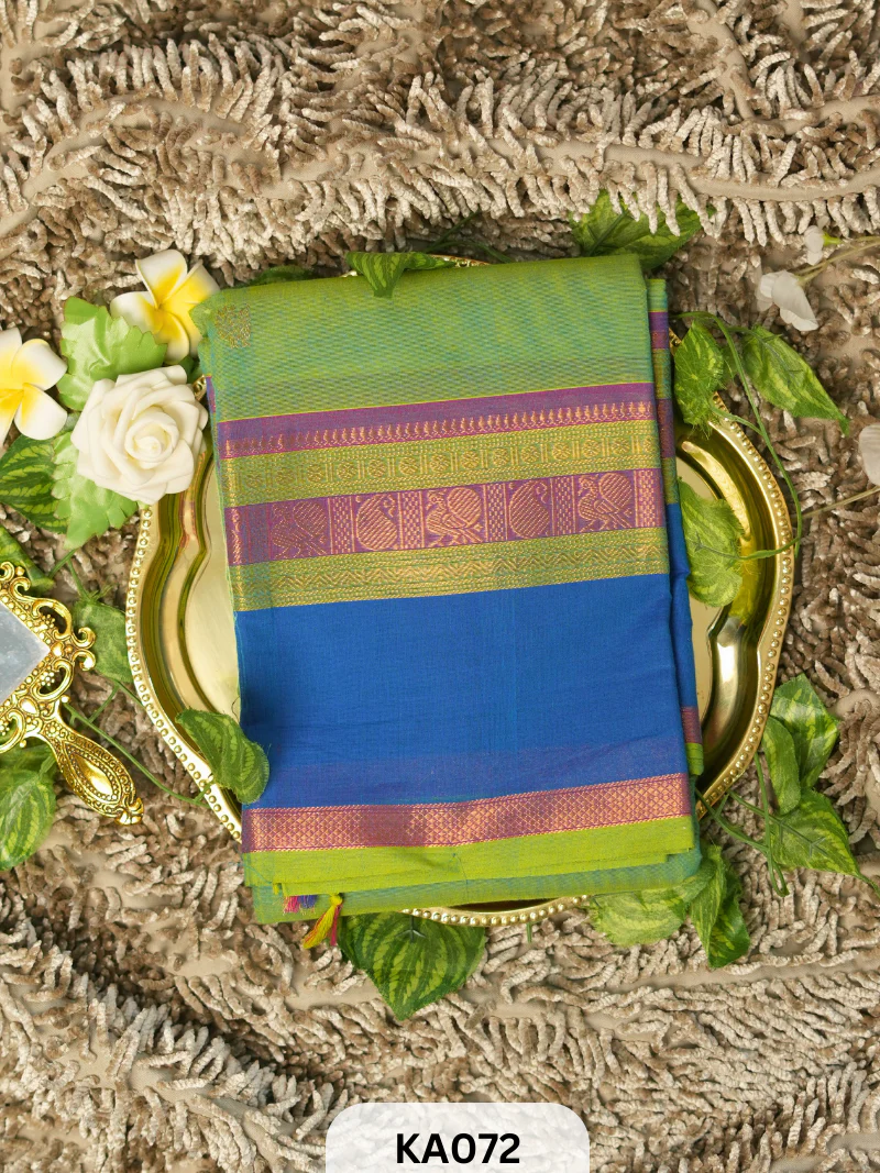 Chettinad Cotton Saree with Peacock Border - Image 2