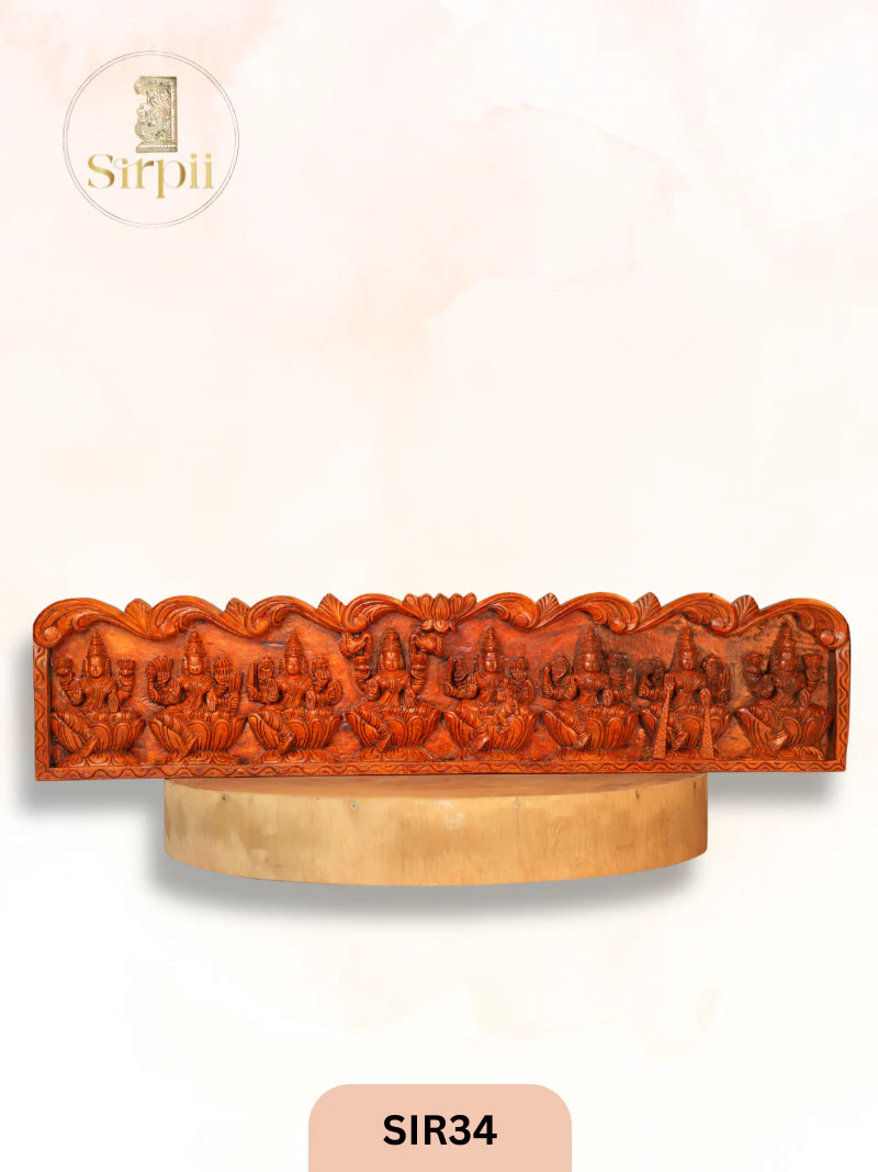 Decorative Wooden Dasavathaaram Panel Natural Finish - Height 8" INCH, WIDTH 36"INCH