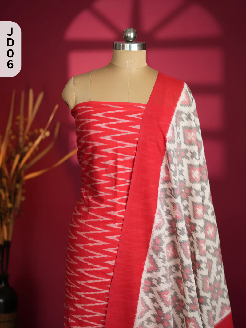 Double Ikkat Cotton with Mercerised Cotton Dupatta - Image 2
