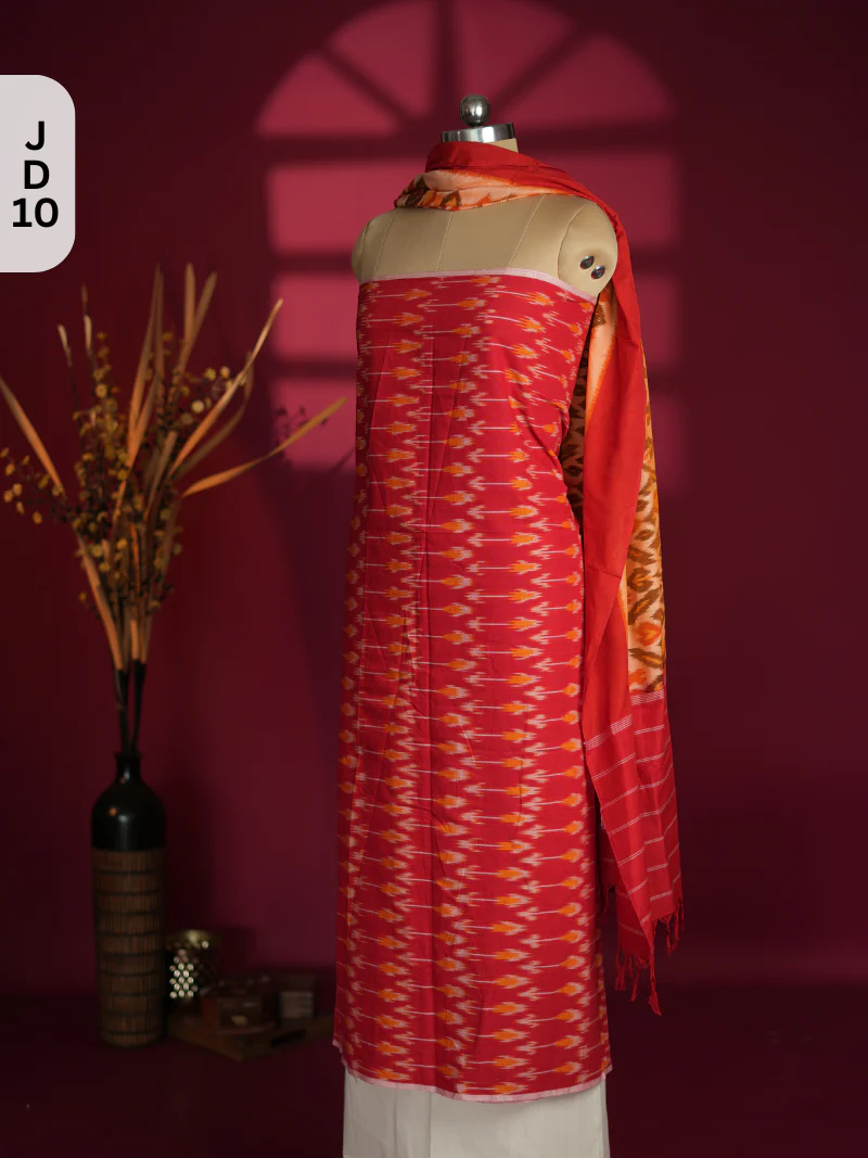 Double Ikkat Cotton with Mercerised Cotton Dupatta - Image 3