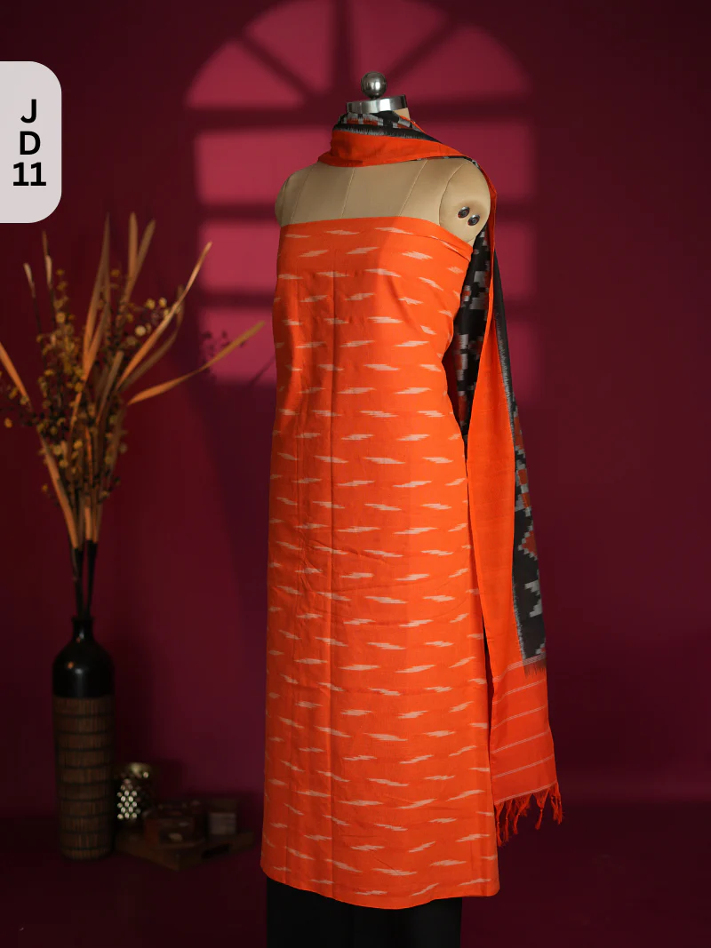 Double Ikkat Cotton with Mercerised Cotton Dupatta - Image 3