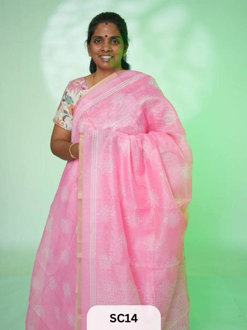 KOLLAM PRINT LINEN COTTON SAREE - Image 2
