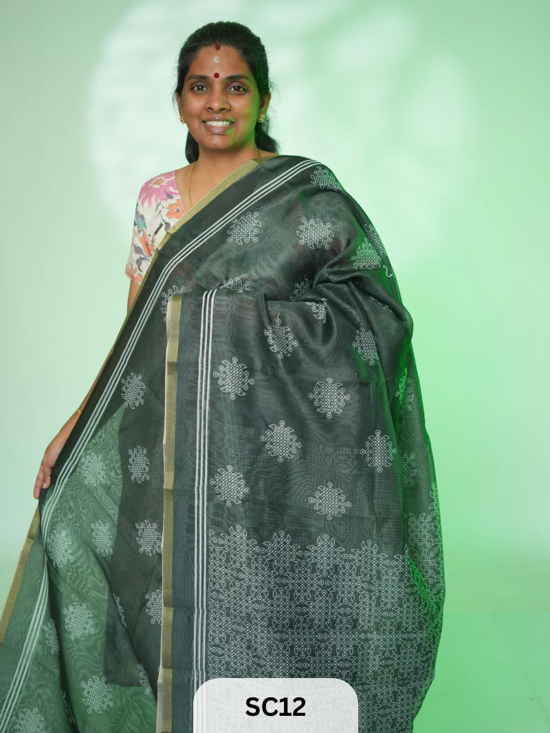 KOLLAM PRINT LINEN COTTON SAREE - Image 2