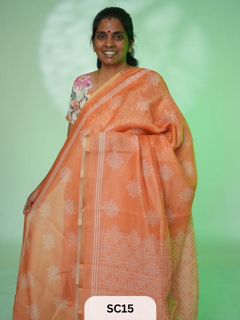 KOLLAM PRINT LINEN COTTON SAREE - Image 2