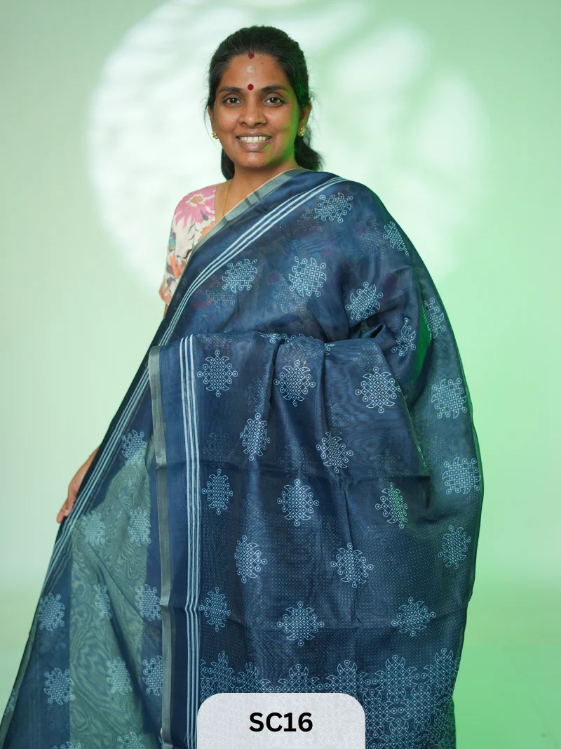 KOLLAM PRINT LINEN COTTON SAREE - Image 2