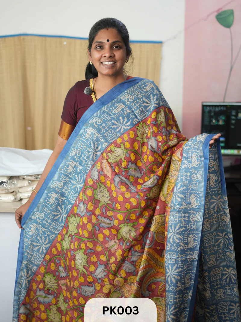 PEN KALAMKARI TUSSAR SILK SAREE