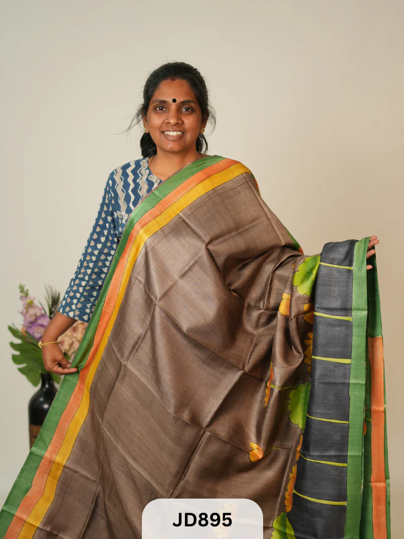 PURE TUSSAR WITHOUT BORDER - MURSHIDABAD HANDPAINTED - Image 2