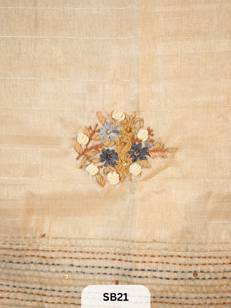 SEMI TUSSAR WITH HAND EMBROIDERY - Image 3