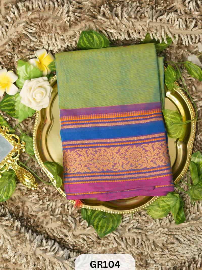 Handloom Chettinad Cotton Saree with Floral Border - Image 2