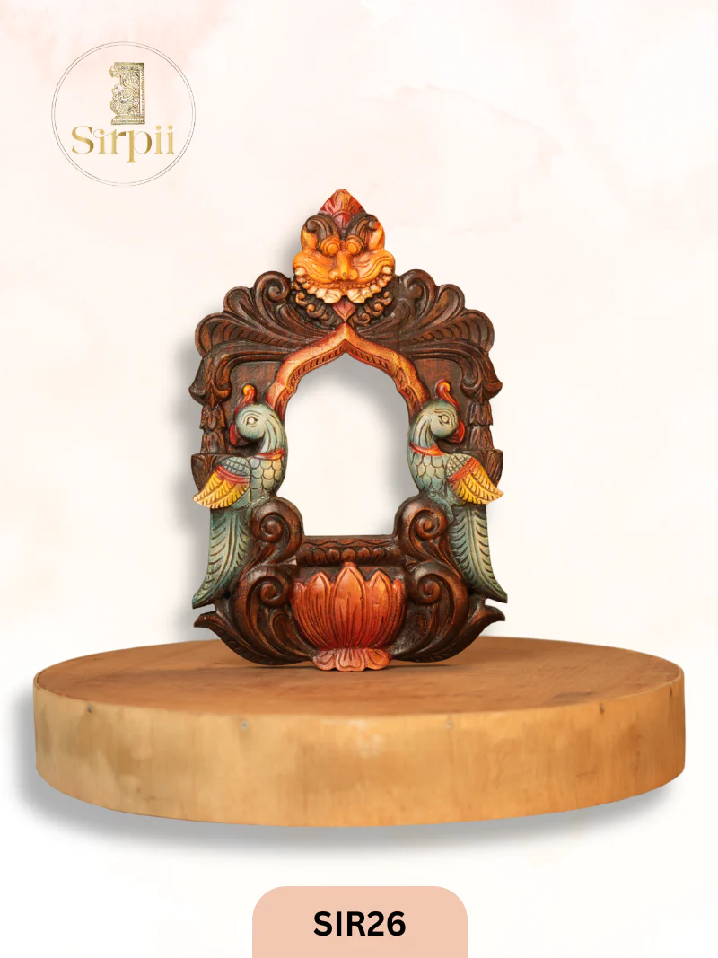 Wooden Yazhi With Parrot Wall Hanging - Height 17.5" INCH, WIDTH 12"INCH