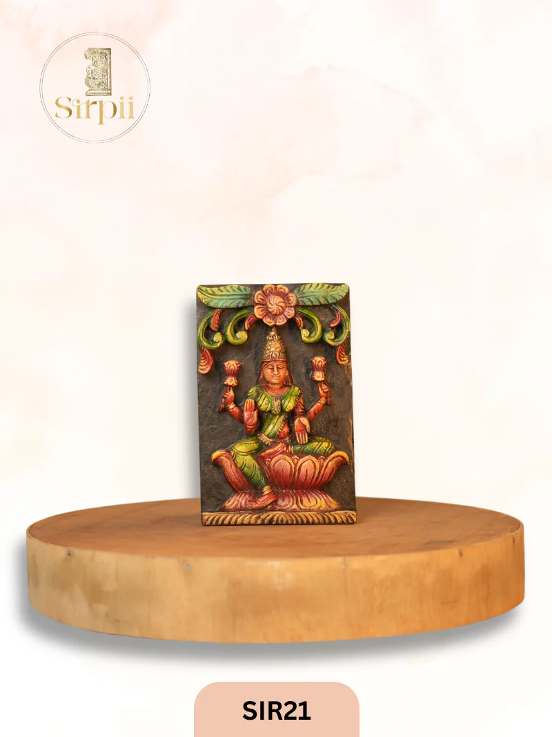 Wooden Goddess Gajalakshmi - Height 11" INCH, WIDTH 8"INCH